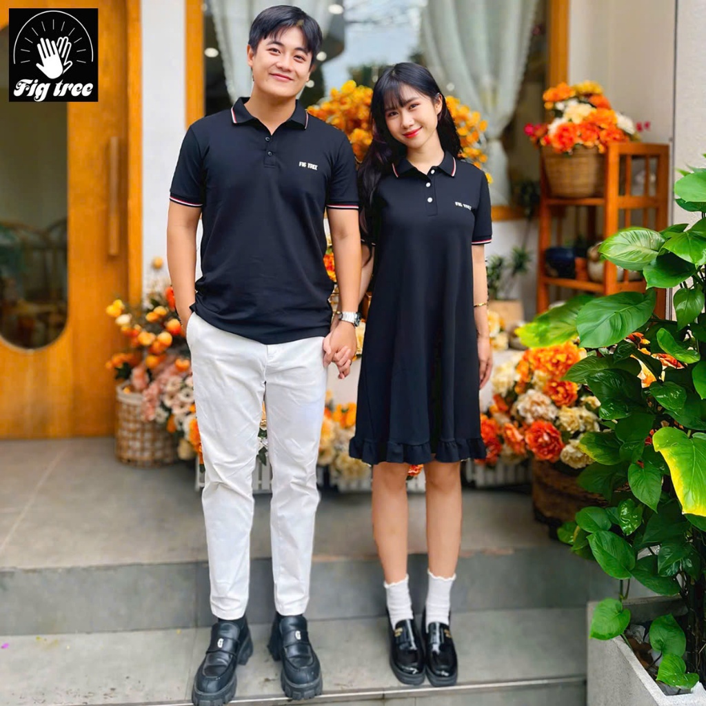 Set Áo Váy Đôi Fig Tree Thun Polo Màu Đen Huyền Bí ( hàng thiết kế full size kèm cận cảnh)