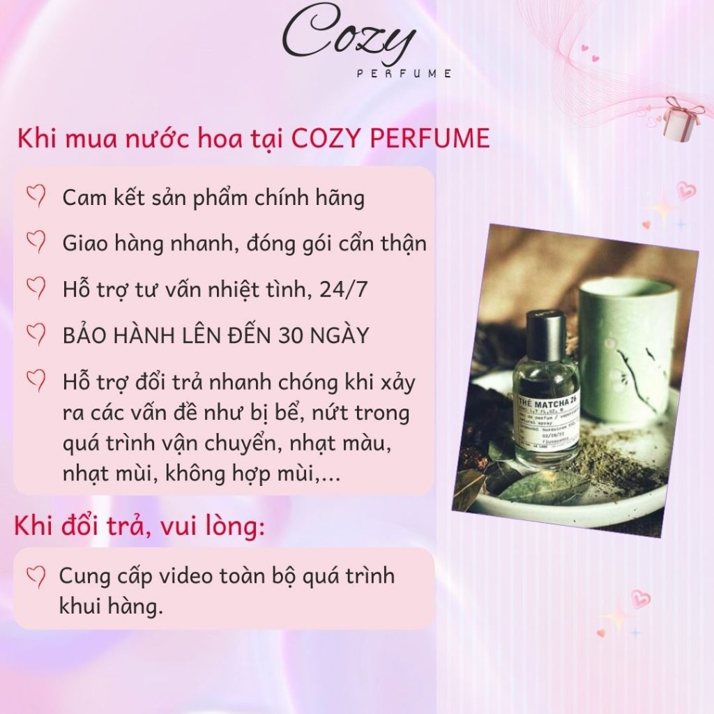 Nước hoa unisex Le Labo Thé Matcha 26 Chiết 5ml/10ml Hương thơm Tinh tế, Gợi cảm - Cozy Perfume