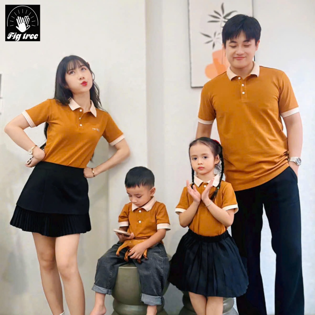 Set Áo Gia Đình Fig Tree Thun Polo Cá Sấu Màu Cam Đất, Vải dày dặn - co giãn, có nhiều size.