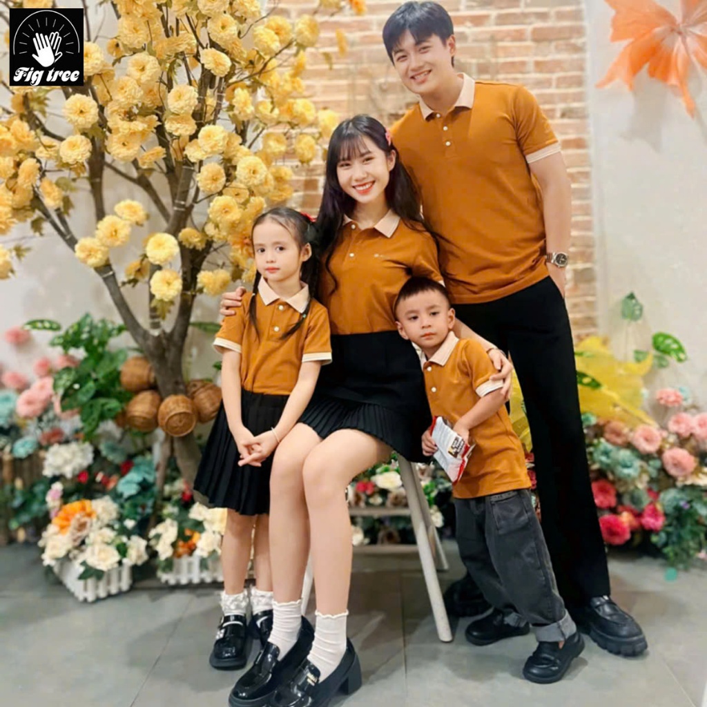 Set Áo Gia Đình Fig Tree Thun Polo Cá Sấu Màu Cam Đất, Vải dày dặn - co giãn, có nhiều size.