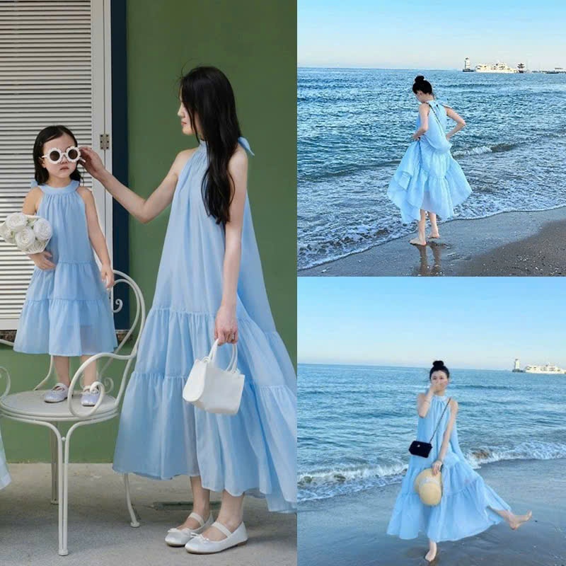 Đấm bé gái cổ yếm FORM LOẠI 1 dài maxi cho mẹ và bé gái 13-62kg ,váy maxi size đại ,váy maxi dài đi biển bé gái và mẹ