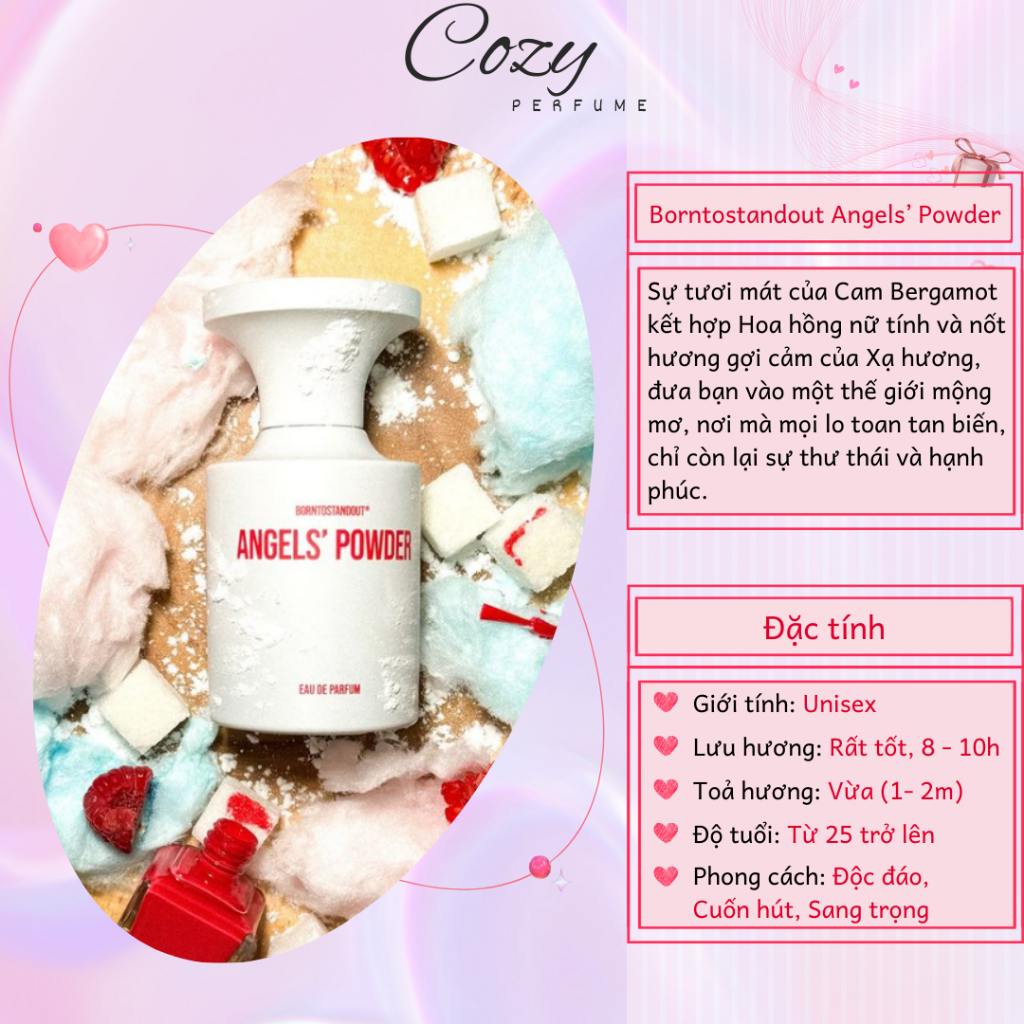 Nước hoa unisex Borntostandout Angels’ Powder Chiết 5ml/10ml Cuốn hút, Sang trọng - Cozy Perfume