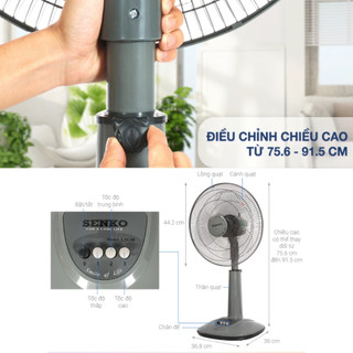 Quạt Điện Đứng Senko L1638 Chính Hãng, Động Cơ Lõi Đồng 100%, Công Suất 47W, 3 Chế Độ Gió