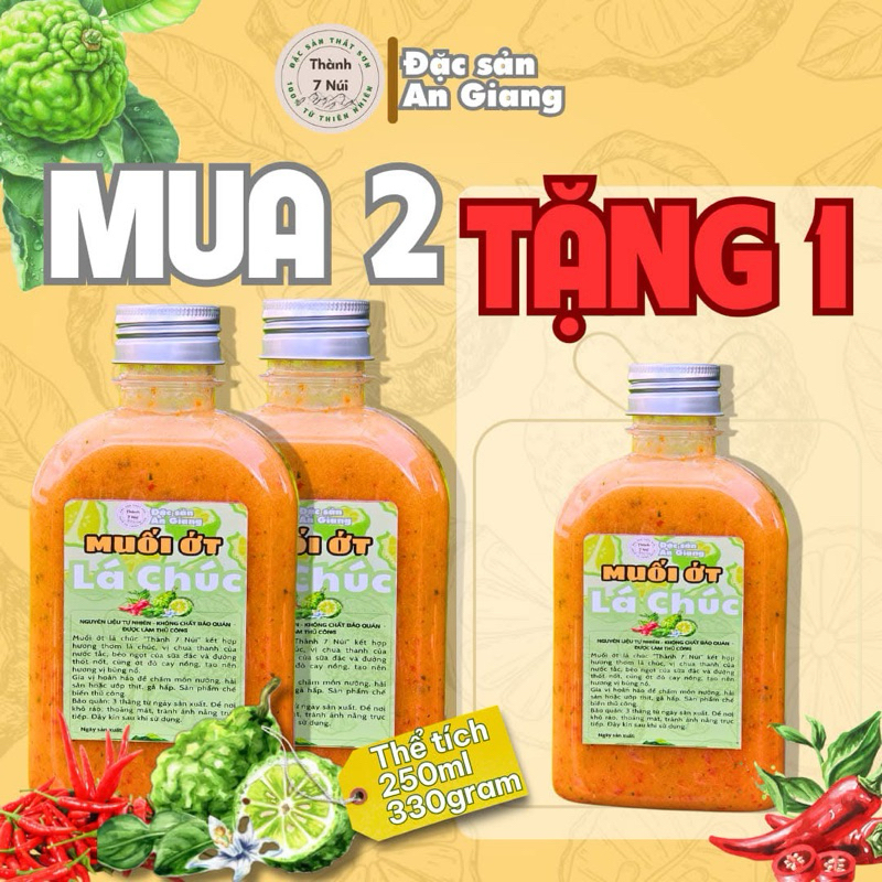 Combo Mua 2 tặng 1. Muối Ớt, Nước Chấm Lá Chúc - Đặc Sản An Giang. Giúp mon ăn thêm ngon