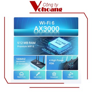 Router WiFi 6 Băng Tần Kép AX3000 TP-Link AX55 - Chip Qualcomm mạnh, 512MB Ram, OFDMA, Beamforming