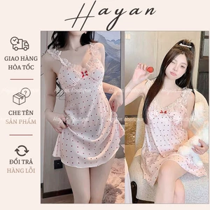 HT200 Váy ngủ sexy phối ren vạt xẻ v1 kèm ĐỆM LÓT hoa tiết tim,đồ ngủ lụa 2s quyến rũ HT200
