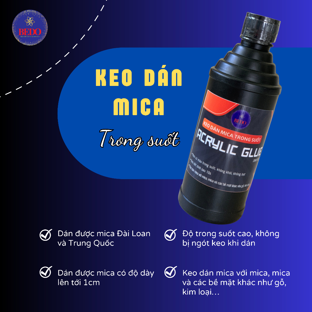 Keo Dán Mica Trong BEDO 500ml Keo Dán Mica Đa Năng Siêu Dính Không Khói Dán Chữ Nổi Hộp Đèn