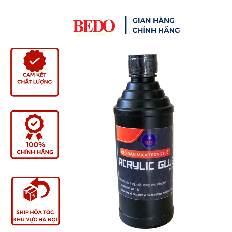 Keo Dán Mica Trong BEDO 500ml Keo Dán Mica Đa Năng Siêu Dính Không Khói Dán Chữ Nổi Hộp Đèn