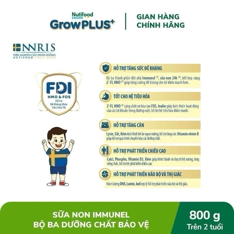 Sữa Bột Nutifood GrowPLUS+ Colos Immunel 2+ Lon - 800g.