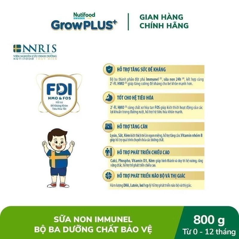 Sữa Bột GrowPLUS 0+ Sữa Non Immunel - Lon 800g [0-12 Tháng]