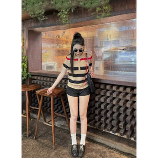Áo len nữ bbr cổ bẻ ngựa thêu ngực tay cộc free size mã 853