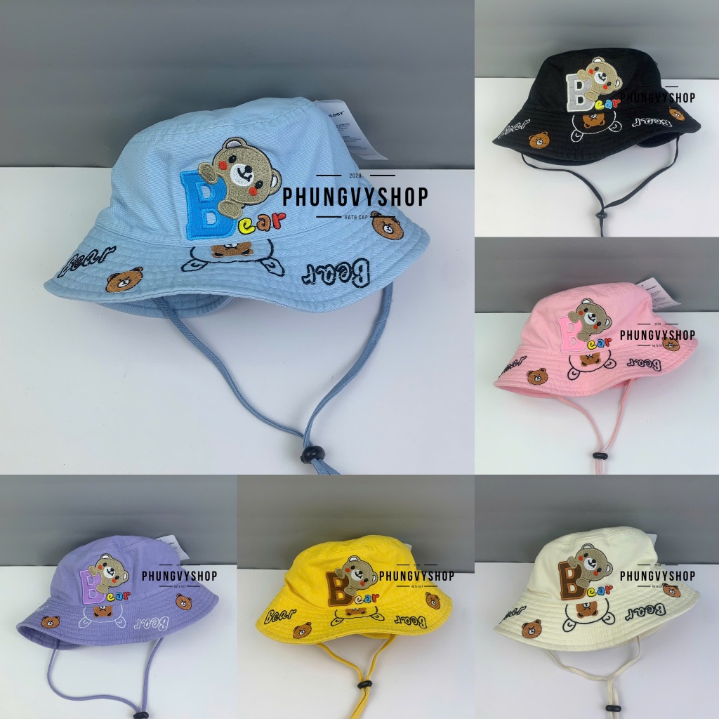 Bé 3-5Tuổi, Mũ bucket tai bèo vành trẻ em trai gái phungvyshop- Nón trung / Bo trung GẤU ÔM CHỮ B /