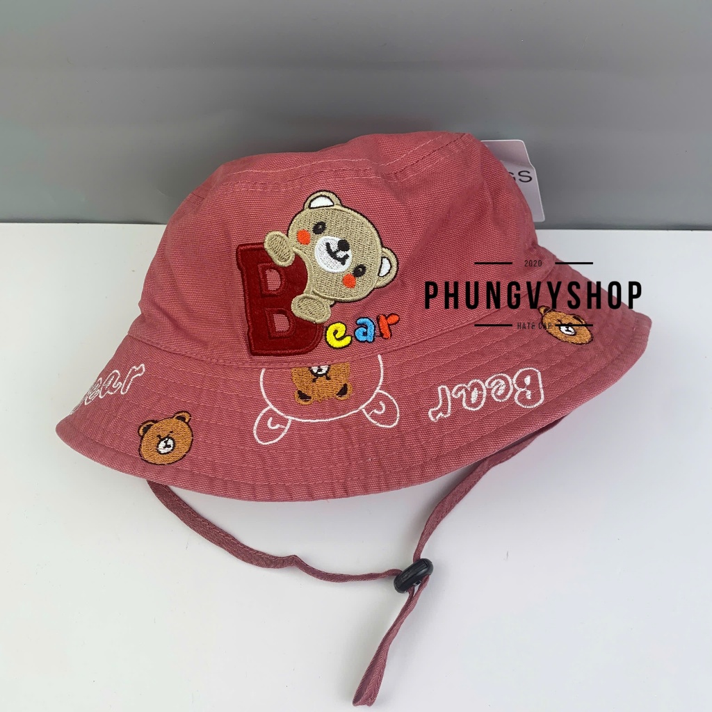 Bé 3-5Tuổi, Mũ bucket tai bèo vành trẻ em trai gái phungvyshop- Nón trung / Bo trung GẤU ÔM CHỮ B /
