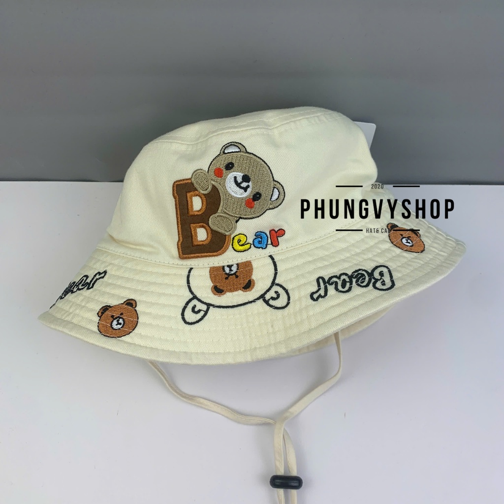 Bé 3-5Tuổi, Mũ bucket tai bèo vành trẻ em trai gái phungvyshop- Nón trung / Bo trung GẤU ÔM CHỮ B /