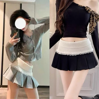 Chân váy xếp ly phối ren lưng thun sang sịn đen nâu xám xinh xắn VANISA CV056