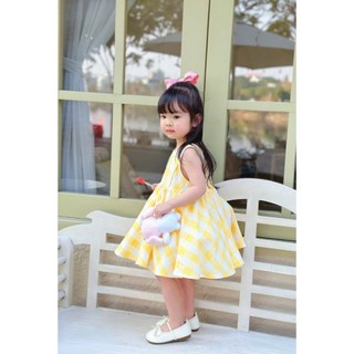 [B&G] Đầm váy kẻ caro màu hồng+vàng sát nách chất cotton tự nhiên cho bé gái 10-40kg(1-10 tuổi)