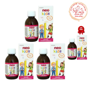 Neo Kids Growth, Siro Multivitamin giúp Bổ sung 18 Vitamin và khoáng chất, hỗ trợ bé biếng ăn chai 150ml