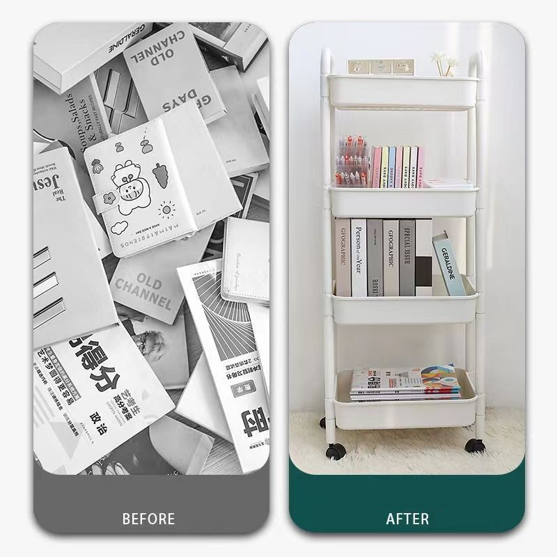 Phiên bản nâng cấp Kệ để đồ đa năng 4 tầng  có bánh xe di chuyển tiện lợi kệ sách đựng đồ phòng khách phòng ngủ nhà tắm