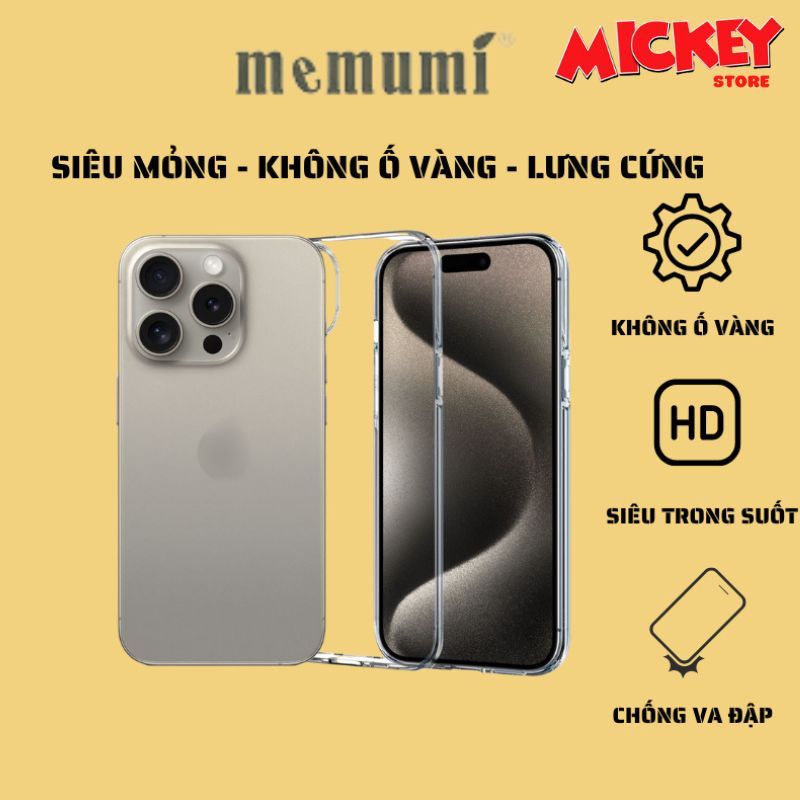 Ốp Memumi siêu mỏng trong suốt chống ố vàng IPhone 17Promax 17Air 17pro 11 12 13 14 15 16promax plus