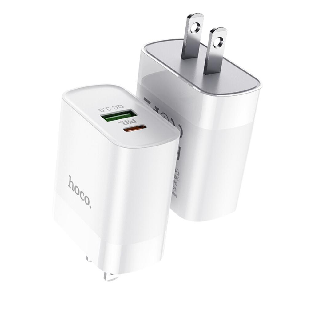 Bộ sạc nhanh Hoco C80 PD 20W 1 cổng Typec 1 cổng USB cho IPhone 14 13 12 11Seri xs xsm xr