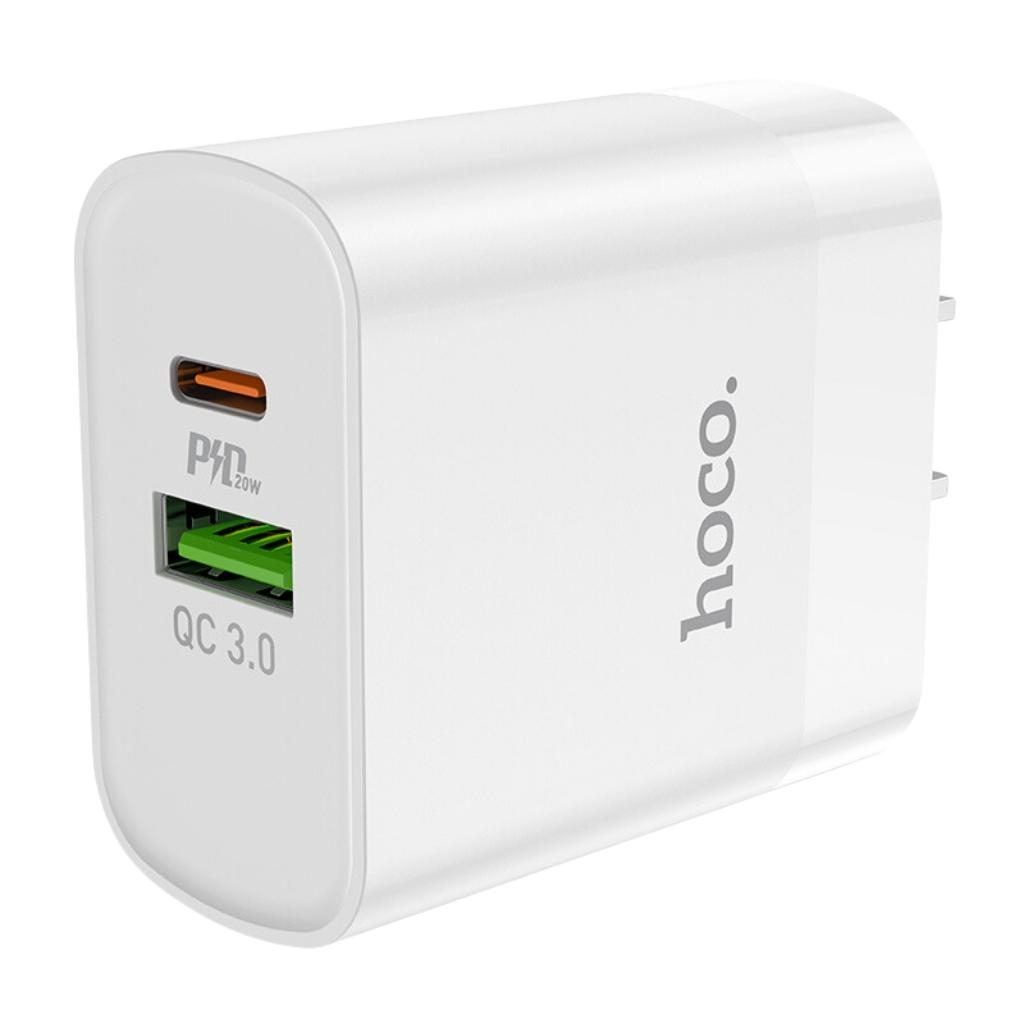 Bộ sạc nhanh Hoco C80 PD 20W 1 cổng Typec 1 cổng USB cho IPhone 14 13 12 11Seri xs xsm xr