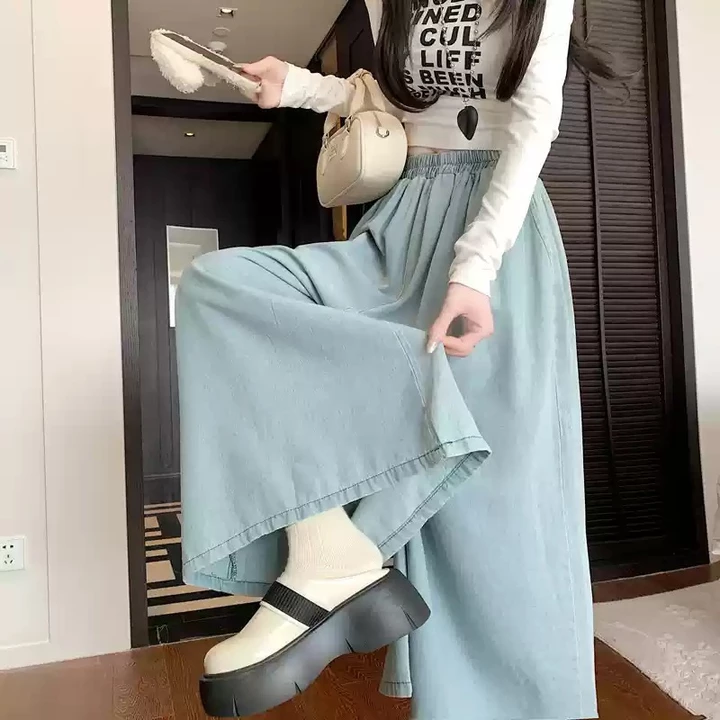 Quần Giả Váy Quần Jean Ống Rộng Nữ Quần Jean Ống Suông Nữ Quần Jean Bigsize Nữ