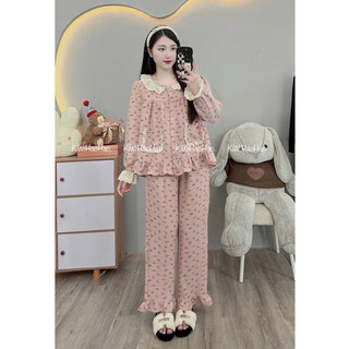 Bộ bầu - bộ sau sinh - BỘ DÀI ĐŨI VÂN MÂY HỌA TIẾT CỔ BÈO  HAI TÚI MỚI - 9 Màu,Áo Có Khóa Kéo & Quần Có Chun Chỉnh