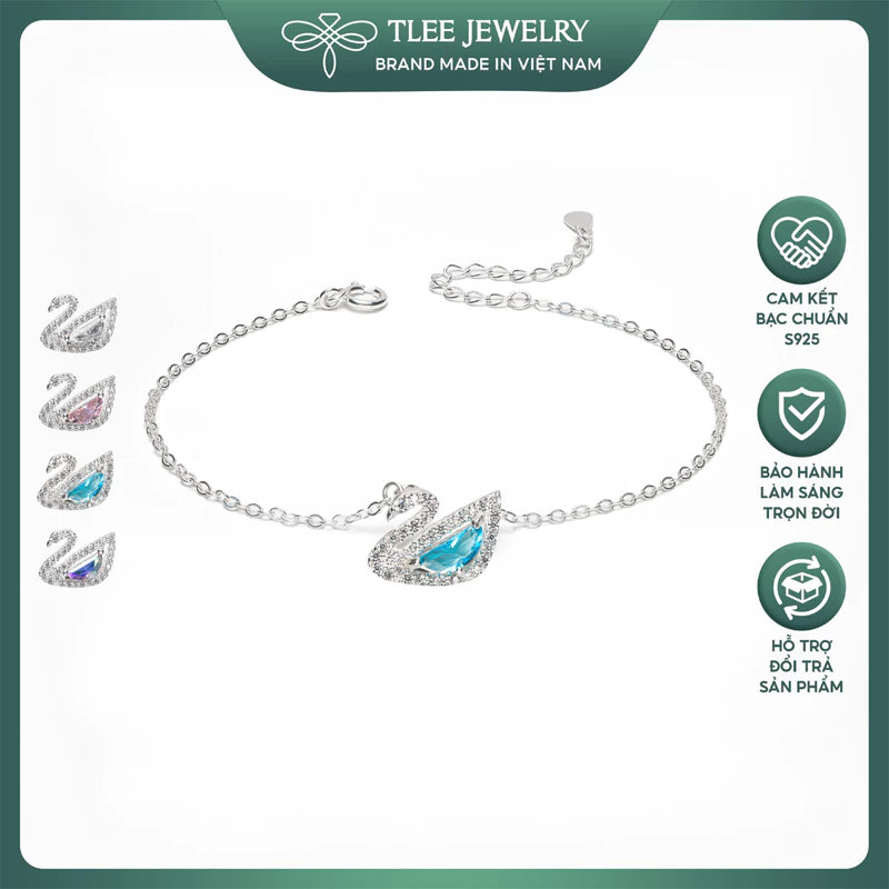 Lắc tay bạc nữ TLEE thiên nga đính đá lấp lánh TLEEJEWELRY — ảnh 1