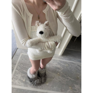 Set đầm ống dáng ngắn ôm body phối khoác ngoài tay dài dáng croptop vải len phong cách trẻ trung