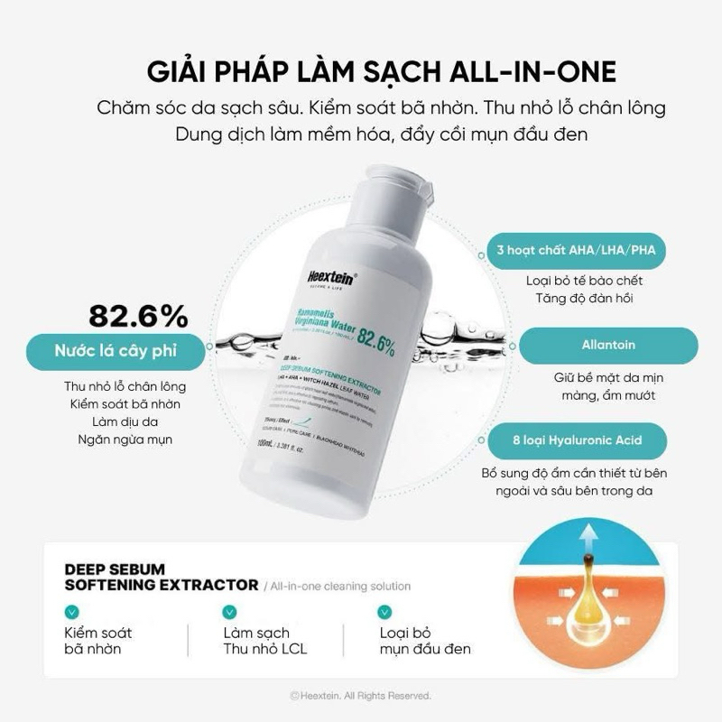 Ảnh Ủ Mụn Đầu Đen Mụn Đầu Trắng Làm Sạch Sâu Kiểm Soát Bã Nhờn Heextein Deep Sebum 1000ml 3