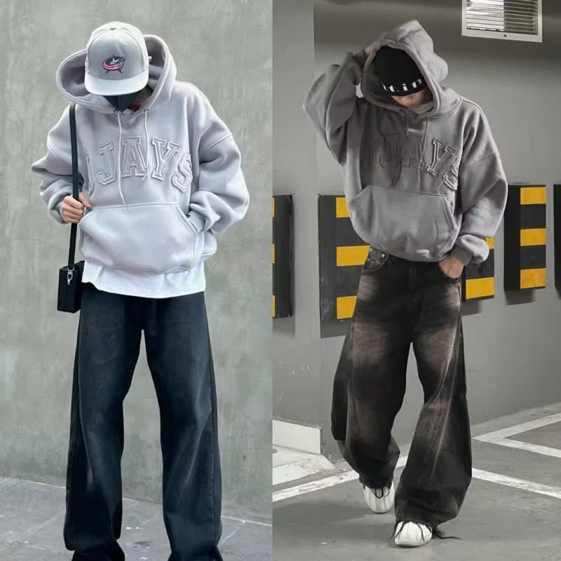 Áo hoodie nam nữ thêu đắp vải JJAYS form rộng mũ to có túi giữa trẻ trung phong cách - UNISEX SSL