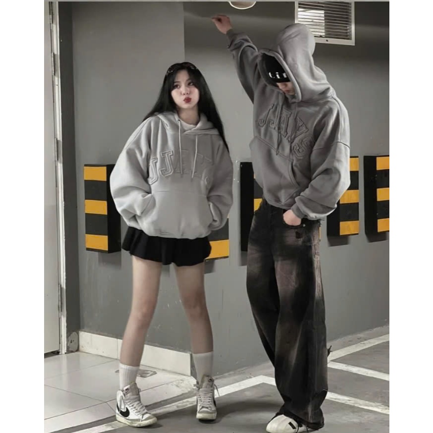 Áo hoodie nam nữ thêu đắp vải JJAYS form rộng mũ to có túi giữa trẻ trung phong cách - UNISEX SSL