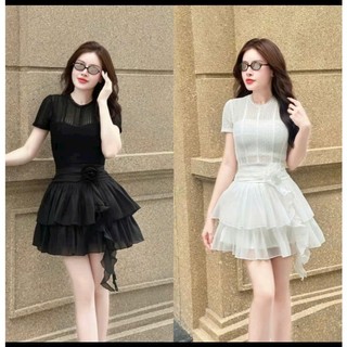Đầm ren tùng tơ chân váy tầng xòe phối hoa phong cách Hàn Quốc dễ thương đáng yêu thích hợp đi tiệc