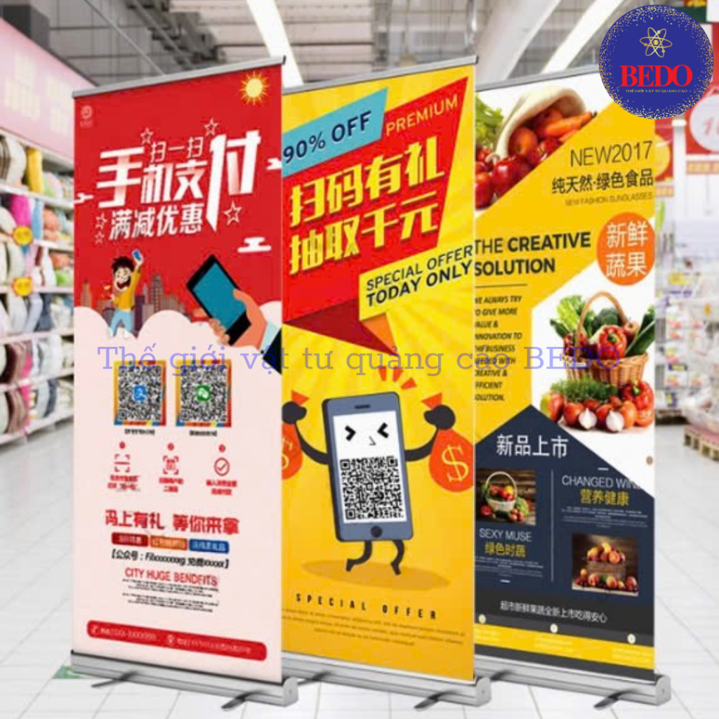 Standee Cuốn BEDO Nhôm Cao Cấp 60x160 80x200cm Treo Banner Quảng Cáo Chuyên Nghiệp Bền Chắc