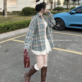 Áo Sơ Mi Kẻ Ô Vuông Dài Tay Dày Dặn Sơ Mi Nữ Freesz Form Rộng Mặc Đi Học Đi Chơi