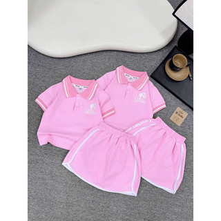 Bộ bé gái,Sét áo polo babe hồng mix váy chữ A cho bé gái