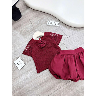 Bộ bé gái,Sét áo ren đỏ mix váy bí phồng cho bé gái