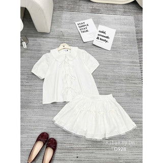 Set áo babydoll cổ ren buộc nơ kèm chân váy cạp chun basic dễ mặc LAVIAN S003
