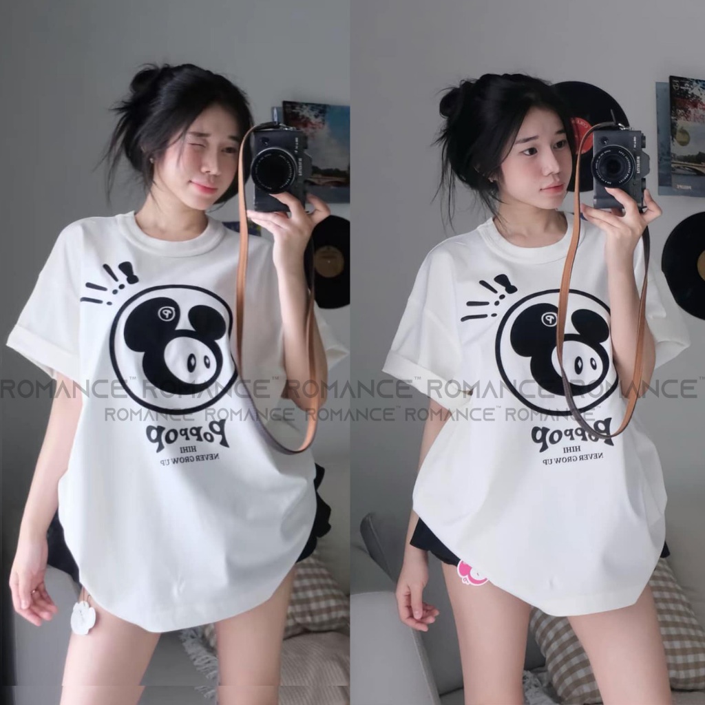 Áo Thun POPPOP Mặt Đen Đỏ Chất Liệu Cotton 100% 2 Chiều Cao Cấp Co Giãn Form Rộng Tay Lỡ, Định Lượng 260gsm Romance