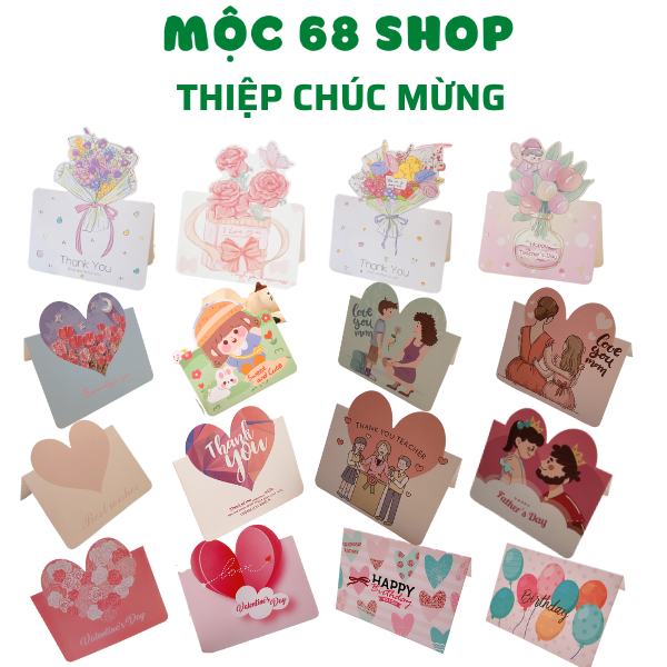 Combo 5 chiếc -Thiệp quà tặng chúc mừng năm mới, 14/2, valentine, 8/3, cảm ơn, sinh nhật, Lễ tết - Mộc 68 shop