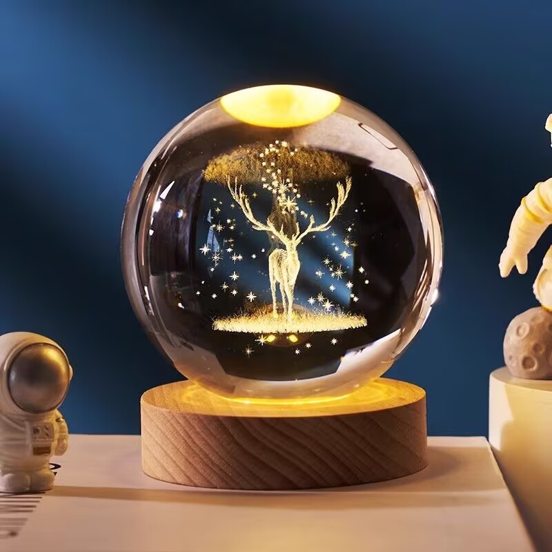Đèn ngủ 3D quả cầu pha lê phát sáng, đèn trang trí phòng ngủ, bàn làm việc