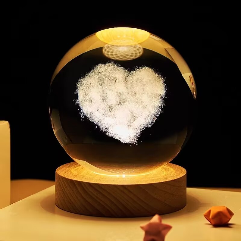 Đèn ngủ 3D quả cầu pha lê phát sáng, đèn trang trí phòng ngủ, bàn làm việc