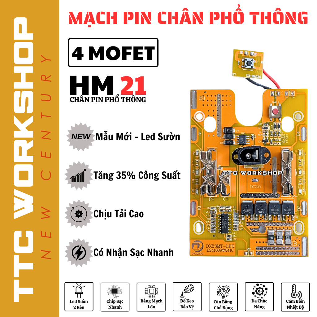 Mạch pin 5s 21v 18650, mạch pin 21v mẫu mới sử dụng cho pin 5, 10,15 ...