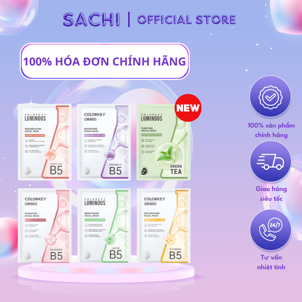 1 Hộp 10 Miếng Mặt Nạ Giấy COLORKEY LUMINOUS B5 Hỗ Trợ Phục Hồi 25ml ...