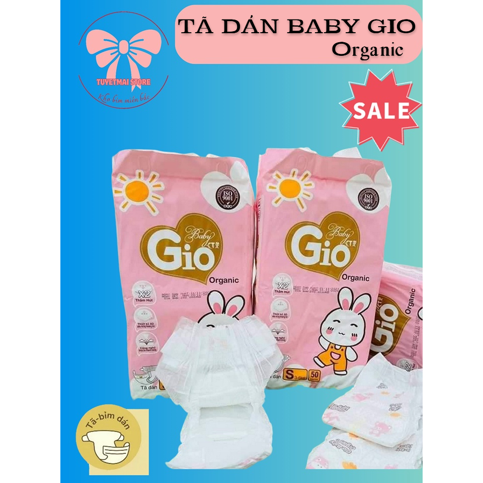 TÃ BỈM DÁN BABY GIO ORGANIC CHO BÉ SƠ SINH - MIỄN SHIP 100 MIẾNG (2 BỊCH )
