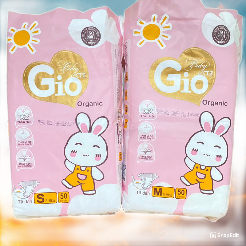 TÃ BỈM DÁN BABY GIO ORGANIC CHO BÉ SƠ SINH - MIỄN SHIP 50 MIẾNG (1 BỊCH )