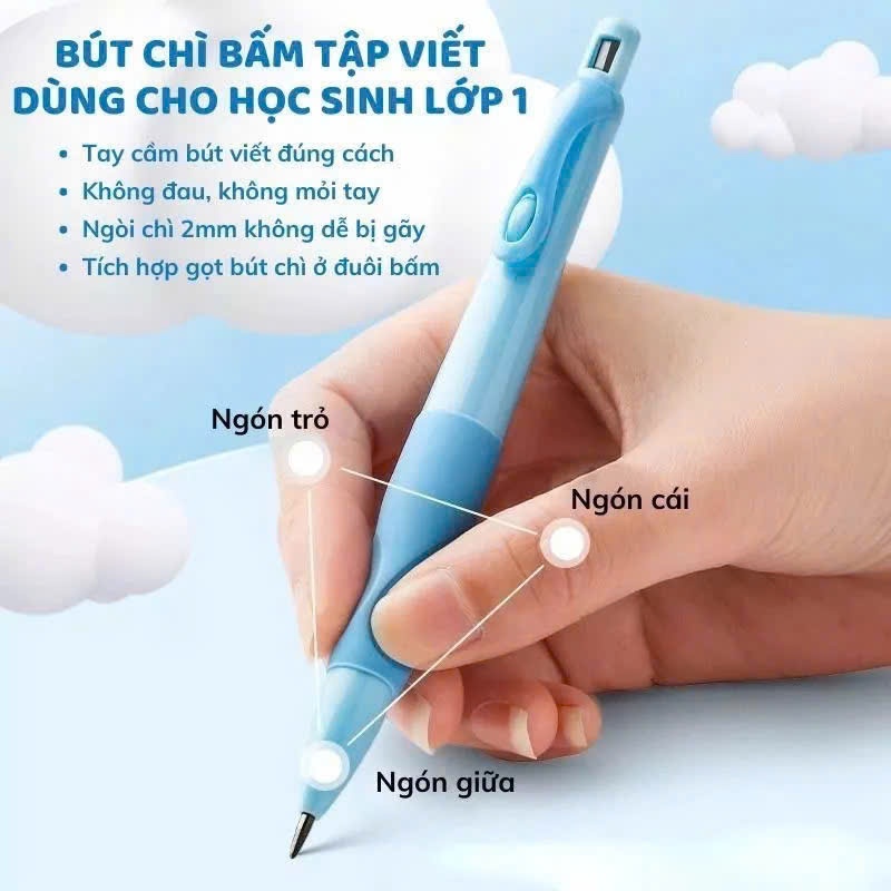 [BÚT CHÌ CÁ HEO SIÊU HÓT HÍT]  Ngòi 2mm 2B, có định vị tay cầm giúp bé cầm đúng tư thế, không đau tay
