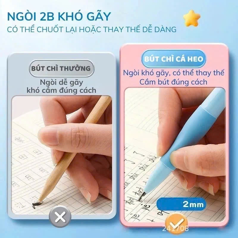 [BÚT CHÌ CÁ HEO SIÊU HÓT HÍT]  Ngòi 2mm 2B, có định vị tay cầm giúp bé cầm đúng tư thế, không đau tay