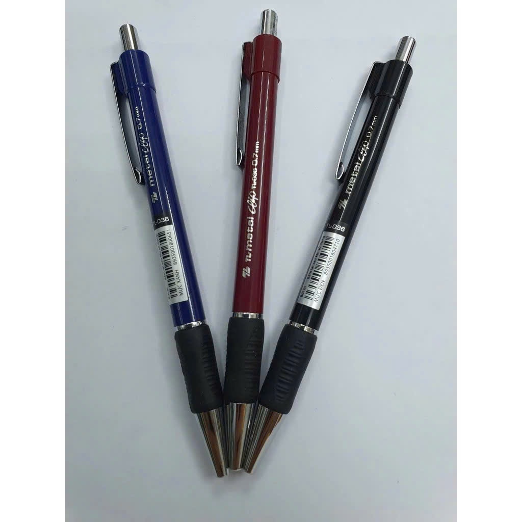 Combo 5/10/20 Bút Bi Thiên Long TL-036 ngòi 0.7mm mực xanh/đen giắt kim loại mạ crom, đệm cầm tay cao su êm