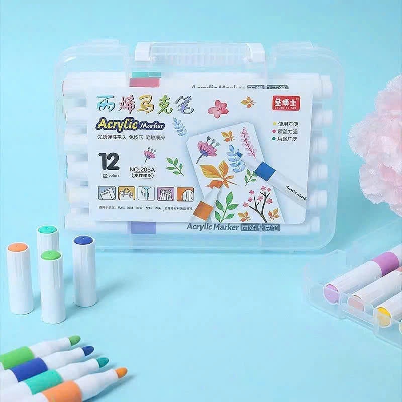 Bút Màu Acrylic Marker 12/24/36/48/60 Cao Cấp Màu Sắc Tươi Sáng - Bút Lông Màu